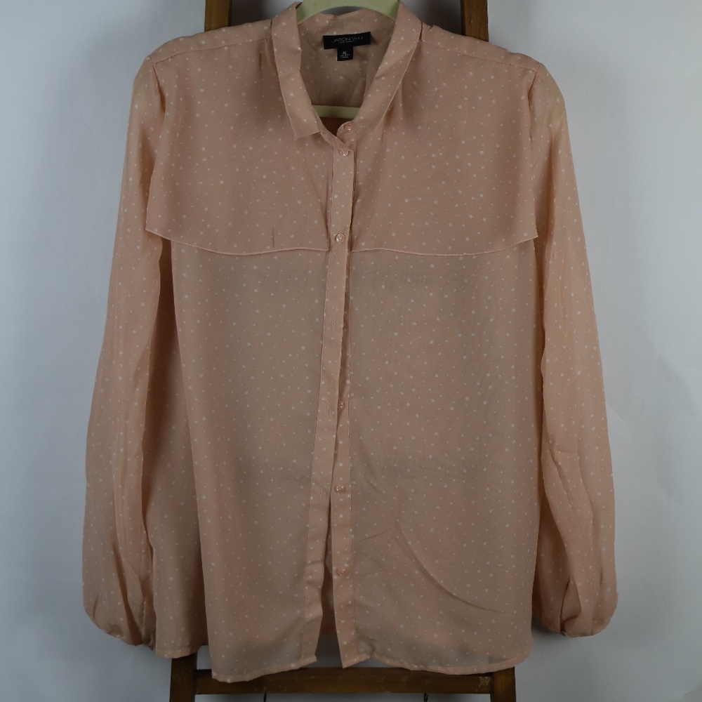 Pink Long Sleeve Button Down w/ White Polk-a-dots